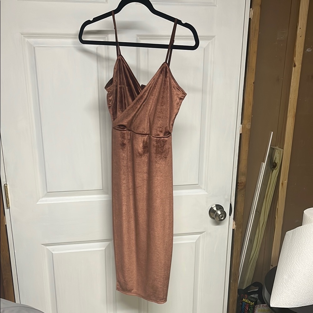 Lulu's Pink Orange Ruched Midi Slip Dress
